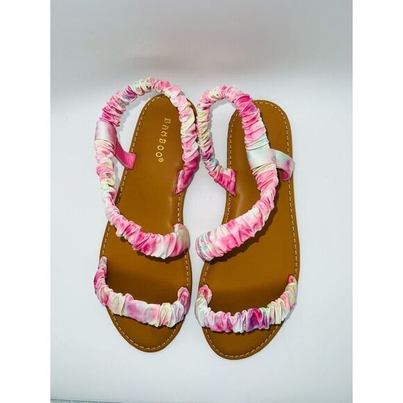 Bamboo Pink Tie-Dye Textured Ocean Line Sandal Size 6 New With Box - Picture 2 of 8